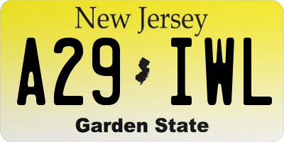 NJ license plate A29IWL