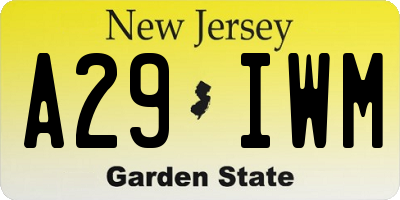 NJ license plate A29IWM