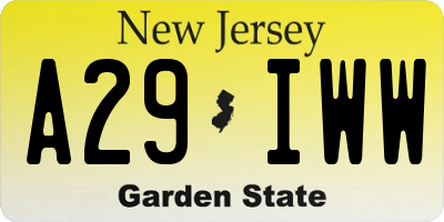 NJ license plate A29IWW