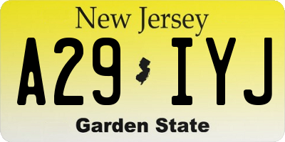 NJ license plate A29IYJ
