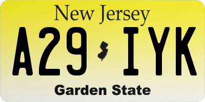 NJ license plate A29IYK