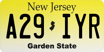 NJ license plate A29IYR