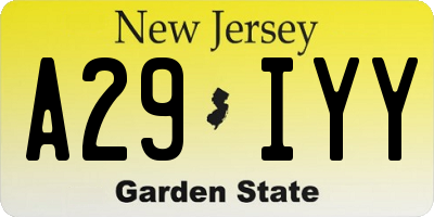 NJ license plate A29IYY