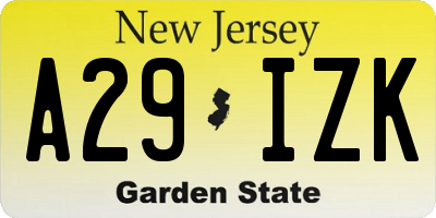NJ license plate A29IZK