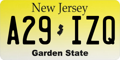 NJ license plate A29IZQ