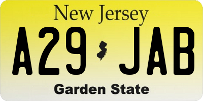 NJ license plate A29JAB