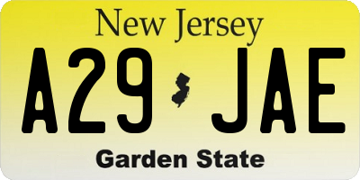 NJ license plate A29JAE
