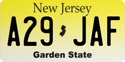 NJ license plate A29JAF