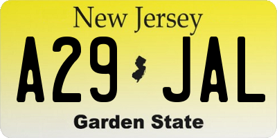 NJ license plate A29JAL