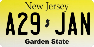 NJ license plate A29JAN