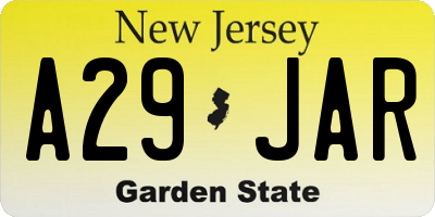 NJ license plate A29JAR