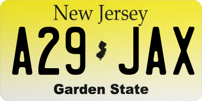 NJ license plate A29JAX