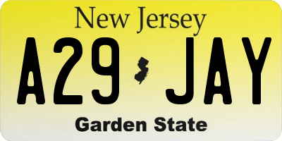 NJ license plate A29JAY