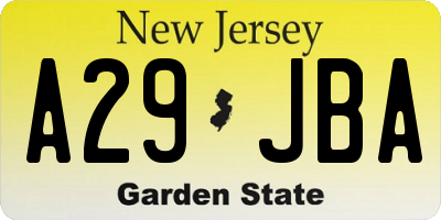 NJ license plate A29JBA