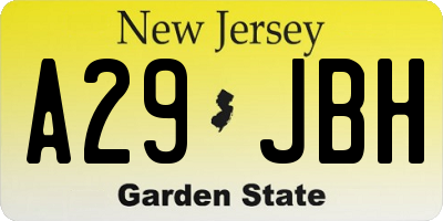 NJ license plate A29JBH