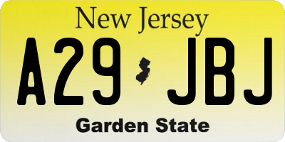 NJ license plate A29JBJ
