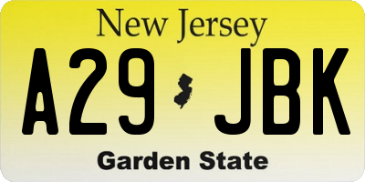NJ license plate A29JBK