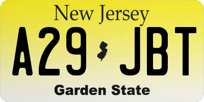 NJ license plate A29JBT
