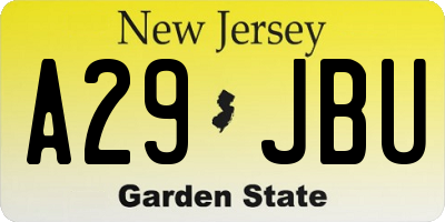 NJ license plate A29JBU