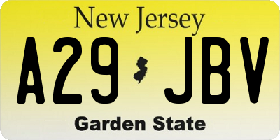 NJ license plate A29JBV