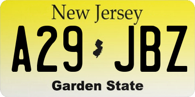 NJ license plate A29JBZ