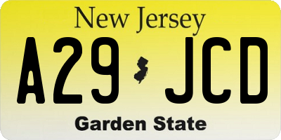 NJ license plate A29JCD