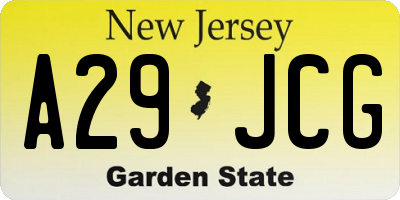 NJ license plate A29JCG