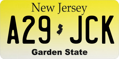 NJ license plate A29JCK