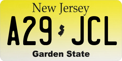 NJ license plate A29JCL