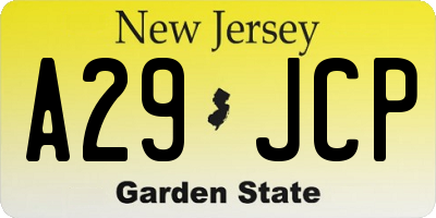 NJ license plate A29JCP