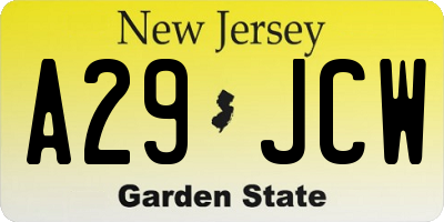 NJ license plate A29JCW