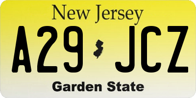 NJ license plate A29JCZ