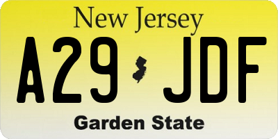 NJ license plate A29JDF