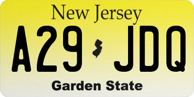NJ license plate A29JDQ