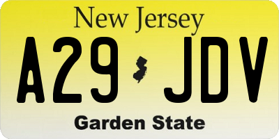 NJ license plate A29JDV