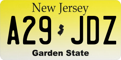 NJ license plate A29JDZ