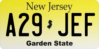 NJ license plate A29JEF
