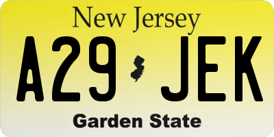 NJ license plate A29JEK