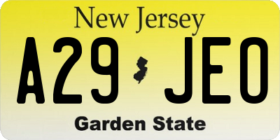 NJ license plate A29JEO