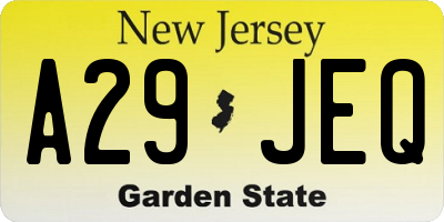 NJ license plate A29JEQ