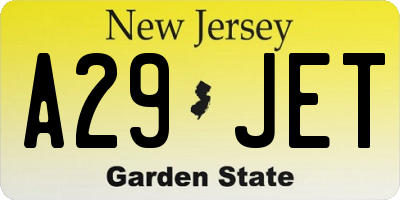 NJ license plate A29JET