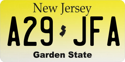 NJ license plate A29JFA