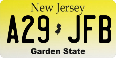 NJ license plate A29JFB