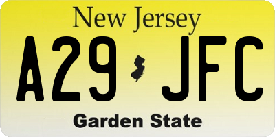 NJ license plate A29JFC