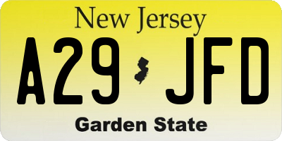 NJ license plate A29JFD