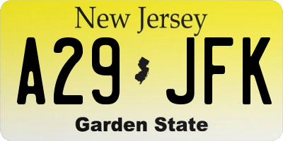 NJ license plate A29JFK