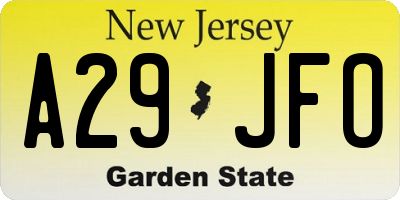 NJ license plate A29JFO
