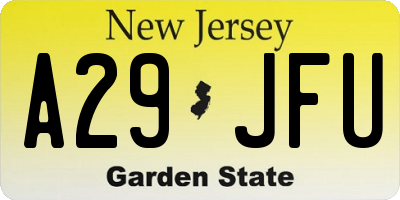 NJ license plate A29JFU