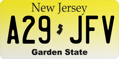 NJ license plate A29JFV