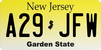 NJ license plate A29JFW